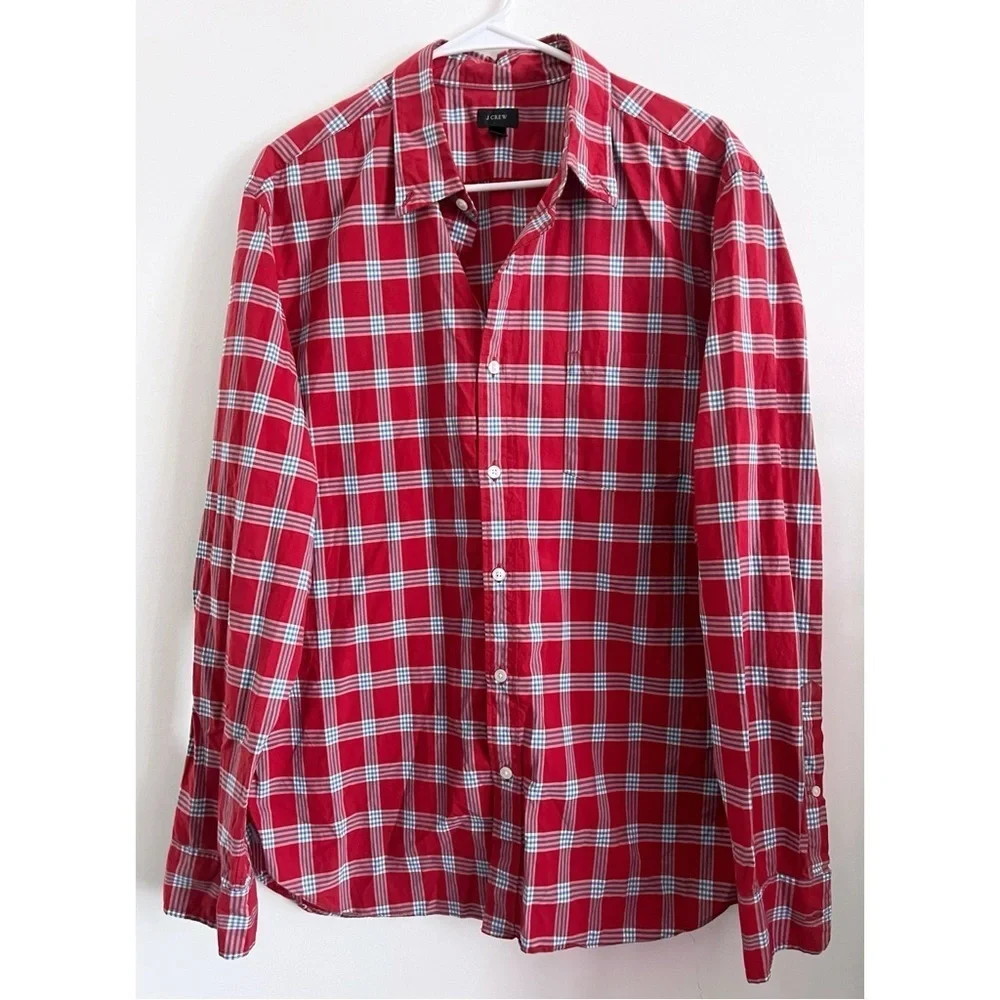 J. Crew • Red White Plaid Button Down Shirt